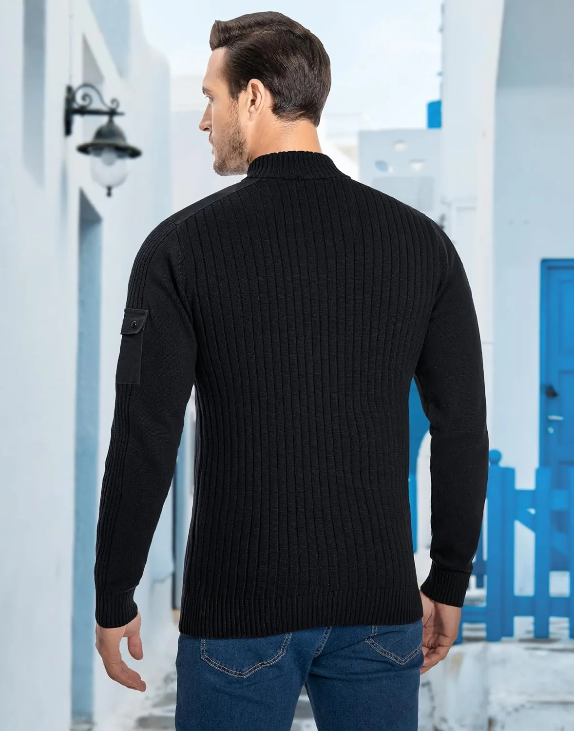 Pioneer Camp Men's Cable Knit Pullover Sweater Casual Long Sleeve Stand Collar Snap Button Knitted Sweaters Fall Winter