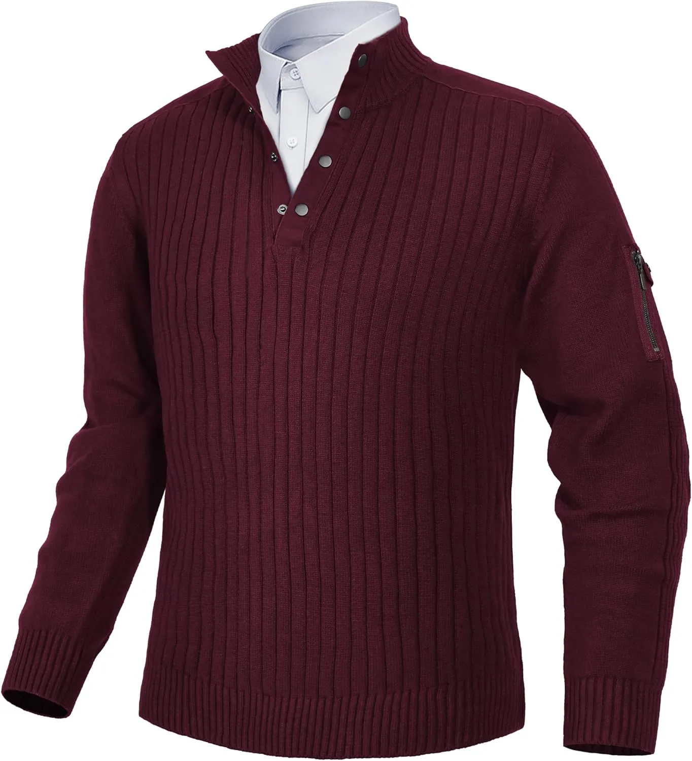 Pioneer Camp Men's Cable Knit Pullover Sweater Casual Long Sleeve Stand Collar Snap Button Knitted Sweaters Fall Winter