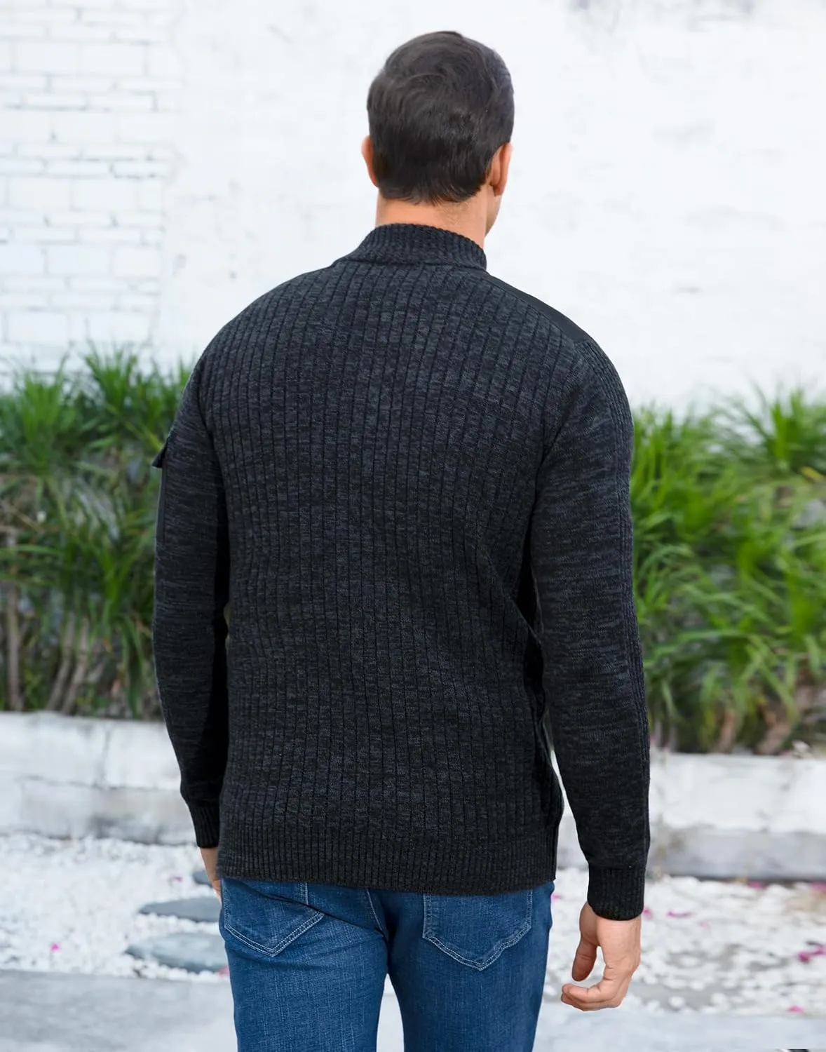Pioneer Camp Men's Cable Knit Pullover Sweater Casual Long Sleeve Stand Collar Snap Button Knitted Sweaters Fall Winter