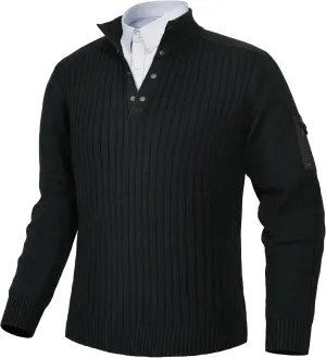 Pioneer Camp Men's Cable Knit Pullover Sweater Casual Long Sleeve Stand Collar Snap Button Knitted Sweaters Fall Winter
