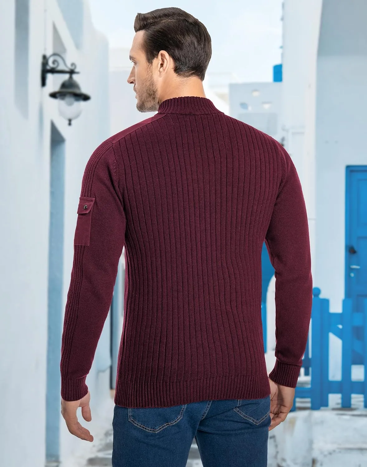 Pioneer Camp Men's Cable Knit Pullover Sweater Casual Long Sleeve Stand Collar Snap Button Knitted Sweaters Fall Winter