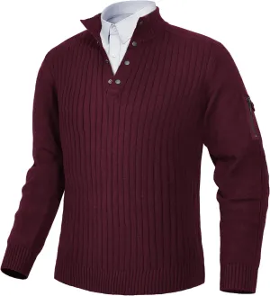 Pioneer Camp Men's Cable Knit Pullover Sweater Casual Long Sleeve Stand Collar Snap Button Knitted Sweaters Fall Winter