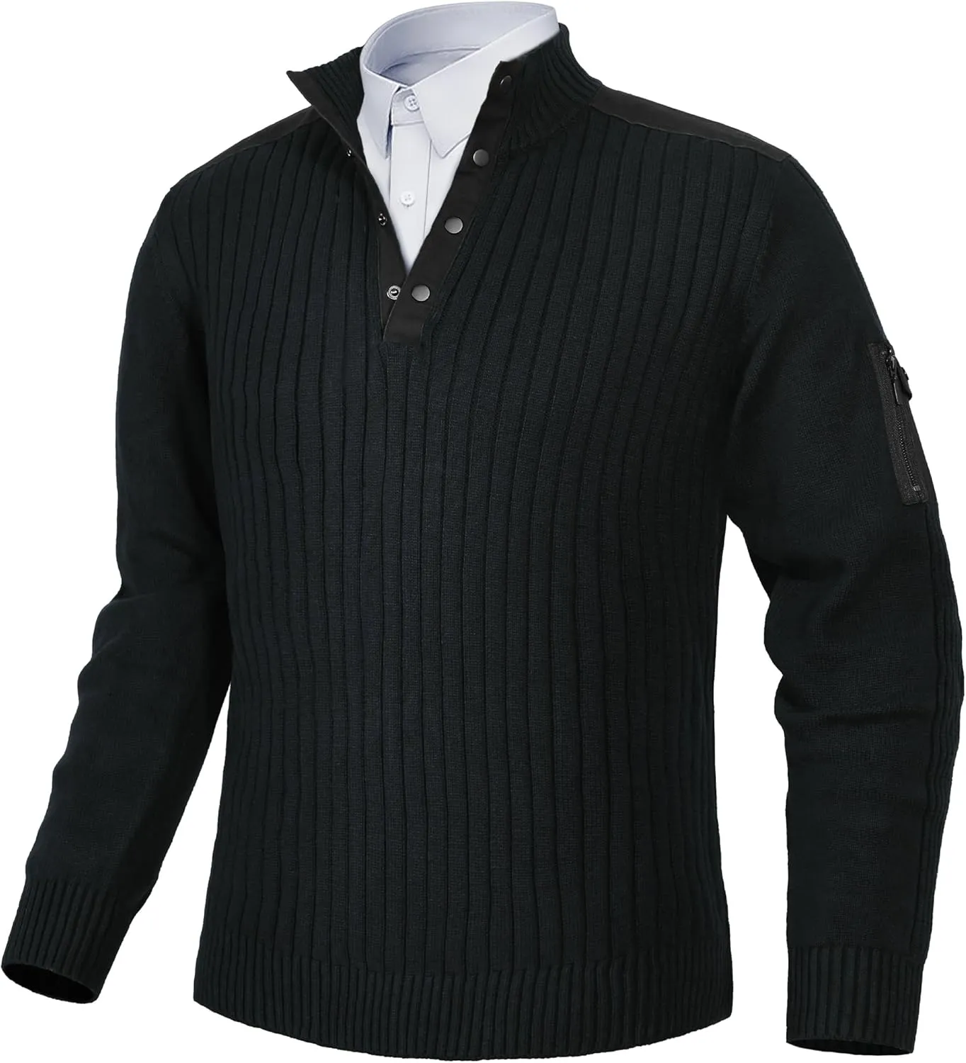 Pioneer Camp Men's Cable Knit Pullover Sweater Casual Long Sleeve Stand Collar Snap Button Knitted Sweaters Fall Winter