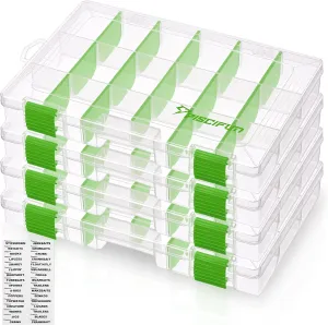 Piscifun Fishing Tackle Boxes, Tackle Trays with Waterproof Labels and Removable Dividers, 3600/3700 BPA-Free Plastic Clear Fishing Storage Organizer Boxes for Lures, 2 Packs/ 4 Packs