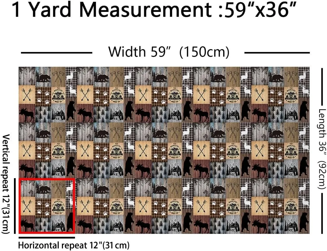 Plaid Deer Bear Upholstery Fabric for 3 Yard, Bear Lodge Patchwork Decorative Waterproof Outdoor Fabric Camping Hunting Fabric by The Yard for Kids Boys Girls Rustic Cabin Buffalo Outdoor