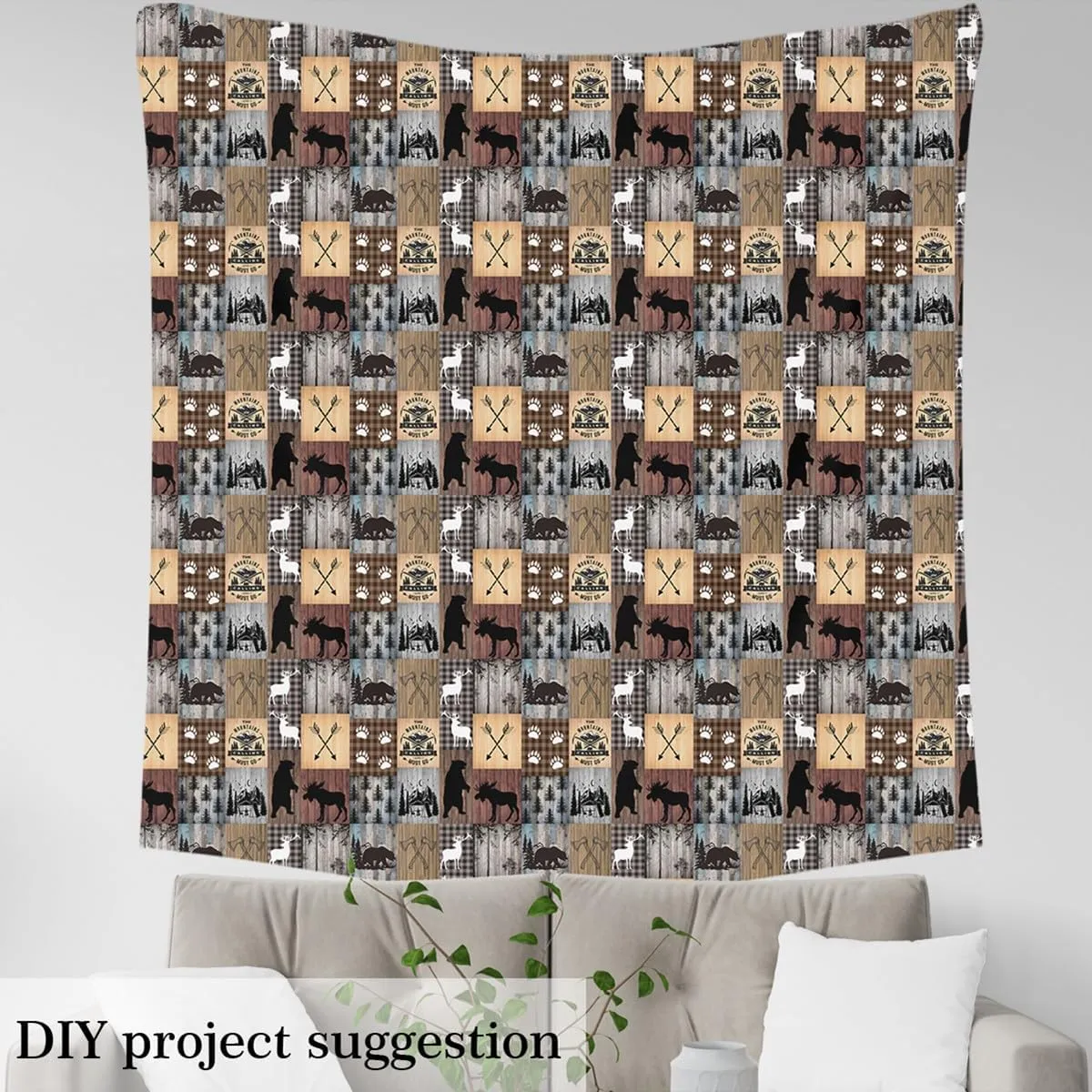Plaid Deer Bear Upholstery Fabric for 3 Yard, Bear Lodge Patchwork Decorative Waterproof Outdoor Fabric Camping Hunting Fabric by The Yard for Kids Boys Girls Rustic Cabin Buffalo Outdoor