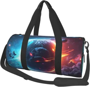 Planet Print Round Large Capacity Travel Luggage Bags,Men's and Women's Hand-Held Travel Clothing Bags