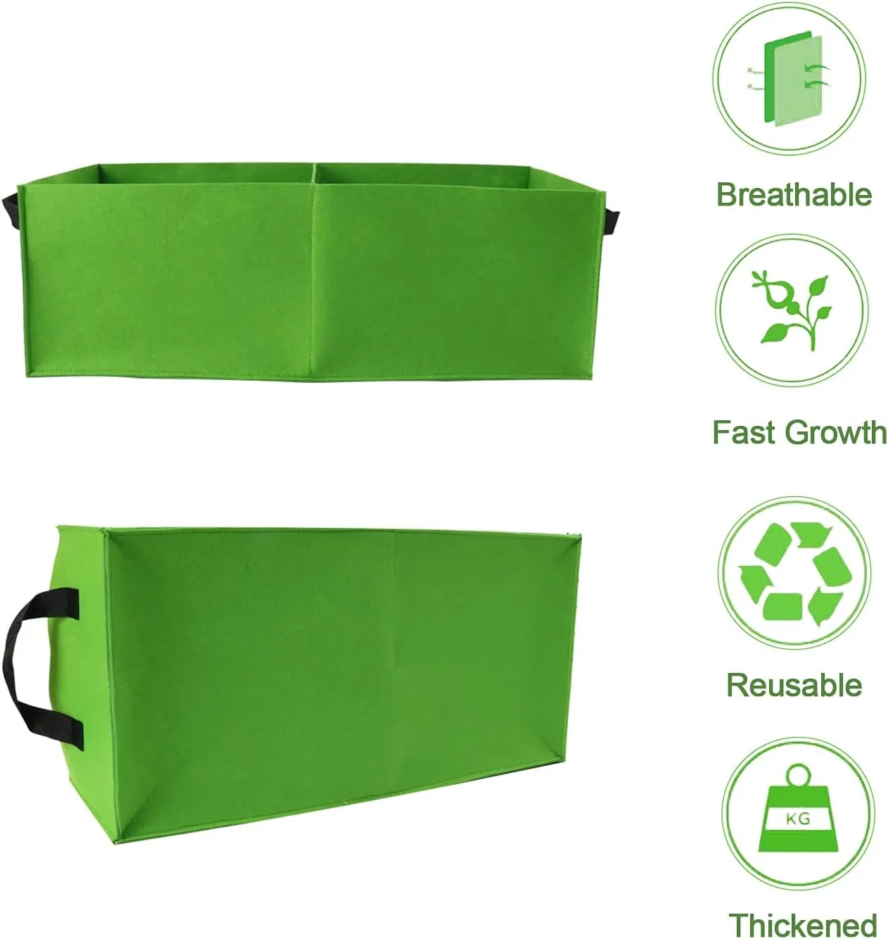 Plant Grow Bags, 2 Pack Fabric Raised Planting Bads, 2 Holes Rectangle Grow Bag, 10 Gallon Breathable Potato Tomato Planter Pots for Outdoor Vegetables Plant FlowersGreen-S
