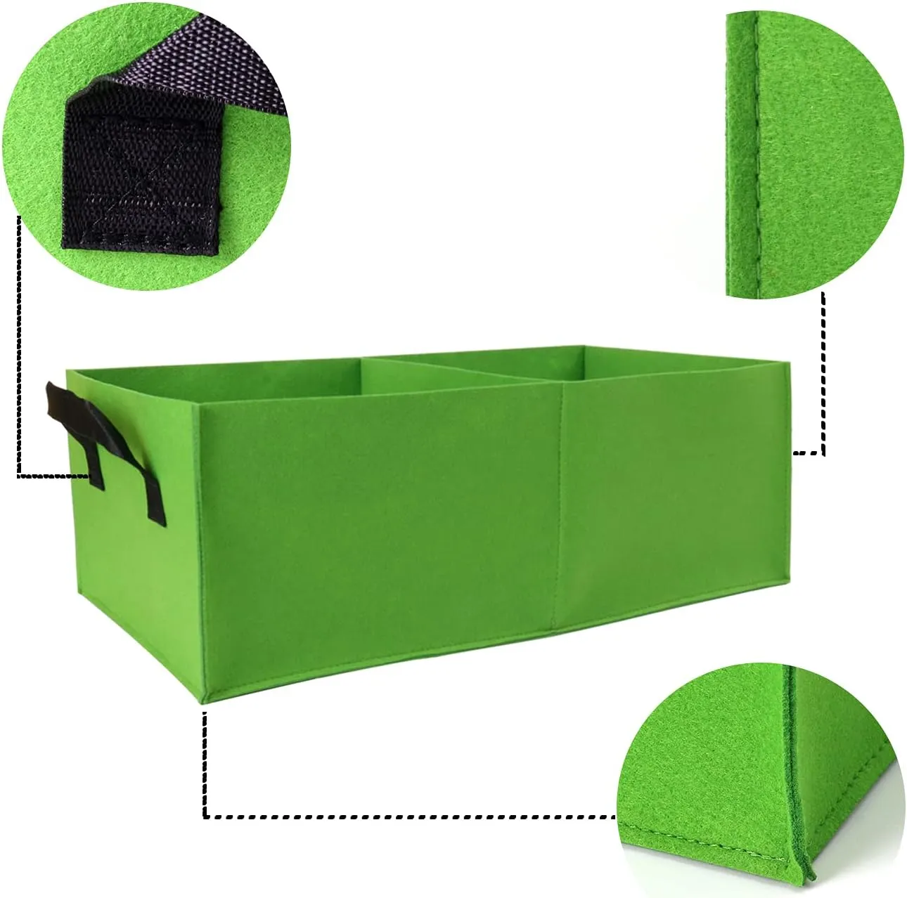 Plant Grow Bags, 2 Pack Fabric Raised Planting Bads, 2 Holes Rectangle Grow Bag, 10 Gallon Breathable Potato Tomato Planter Pots for Outdoor Vegetables Plant FlowersGreen-S