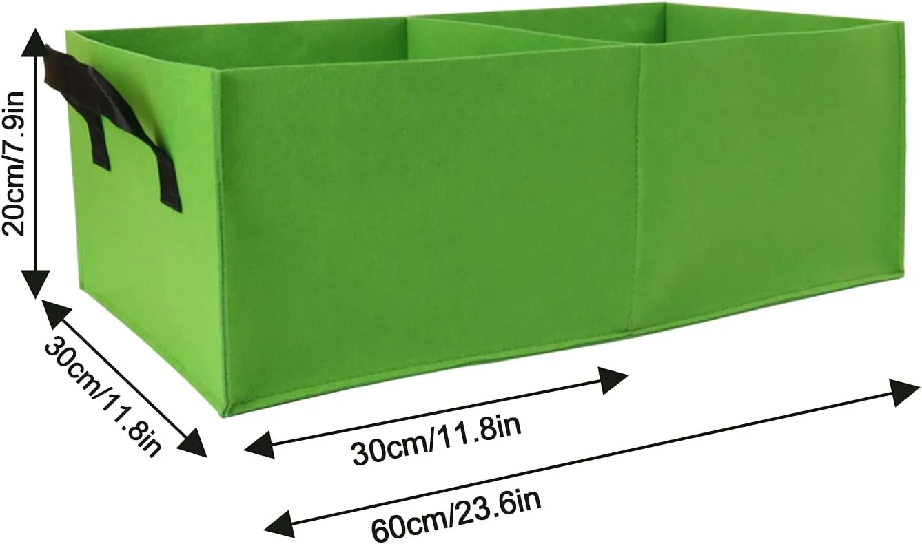 Plant Grow Bags, 2 Pack Fabric Raised Planting Bads, 2 Holes Rectangle Grow Bag, 10 Gallon Breathable Potato Tomato Planter Pots for Outdoor Vegetables Plant FlowersGreen-S