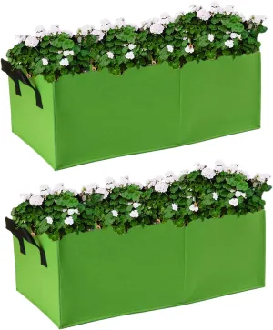 Plant Grow Bags, 2 Pack Fabric Raised Planting Bads, 2 Holes Rectangle Grow Bag, 10 Gallon Breathable Potato Tomato Planter Pots for Outdoor Vegetables Plant FlowersGreen-S