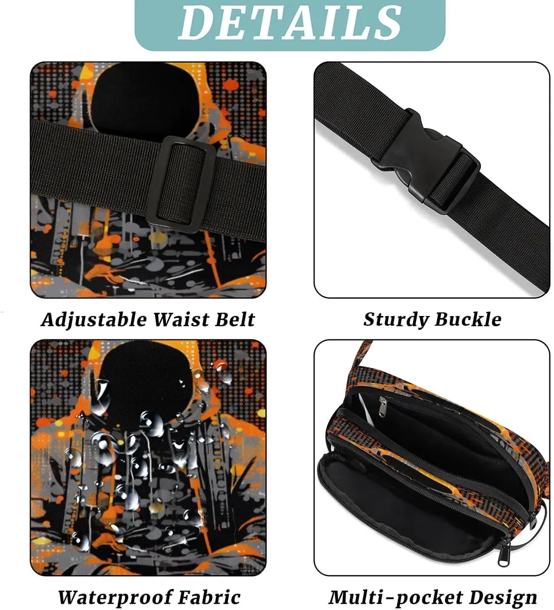 Polka Dot Astronaut Men's and Women's Waist Pack Crossbody Abstraction Characters Waist Pack Running Strap, Adjustable Shoulder Strap - For Hiking and Running Exercise Fitness