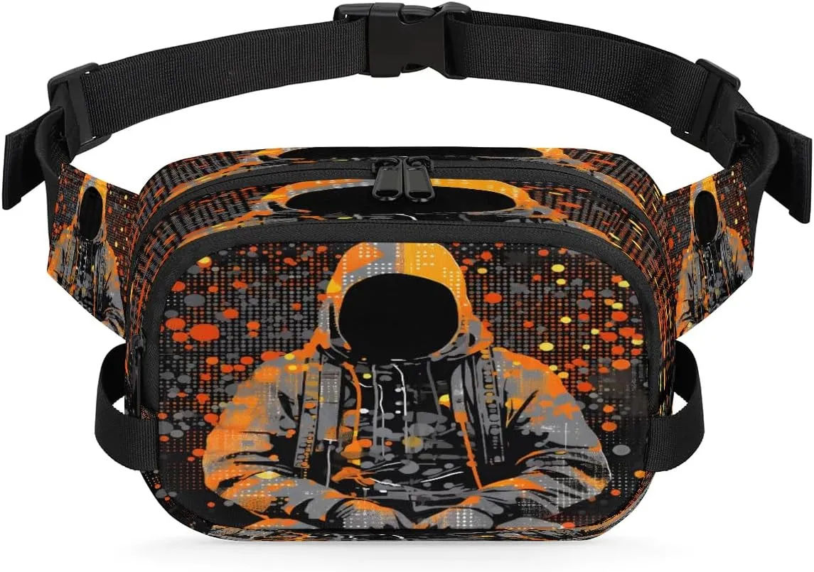 Polka Dot Astronaut Men's and Women's Waist Pack Crossbody Abstraction Characters Waist Pack Running Strap, Adjustable Shoulder Strap - For Hiking and Running Exercise Fitness