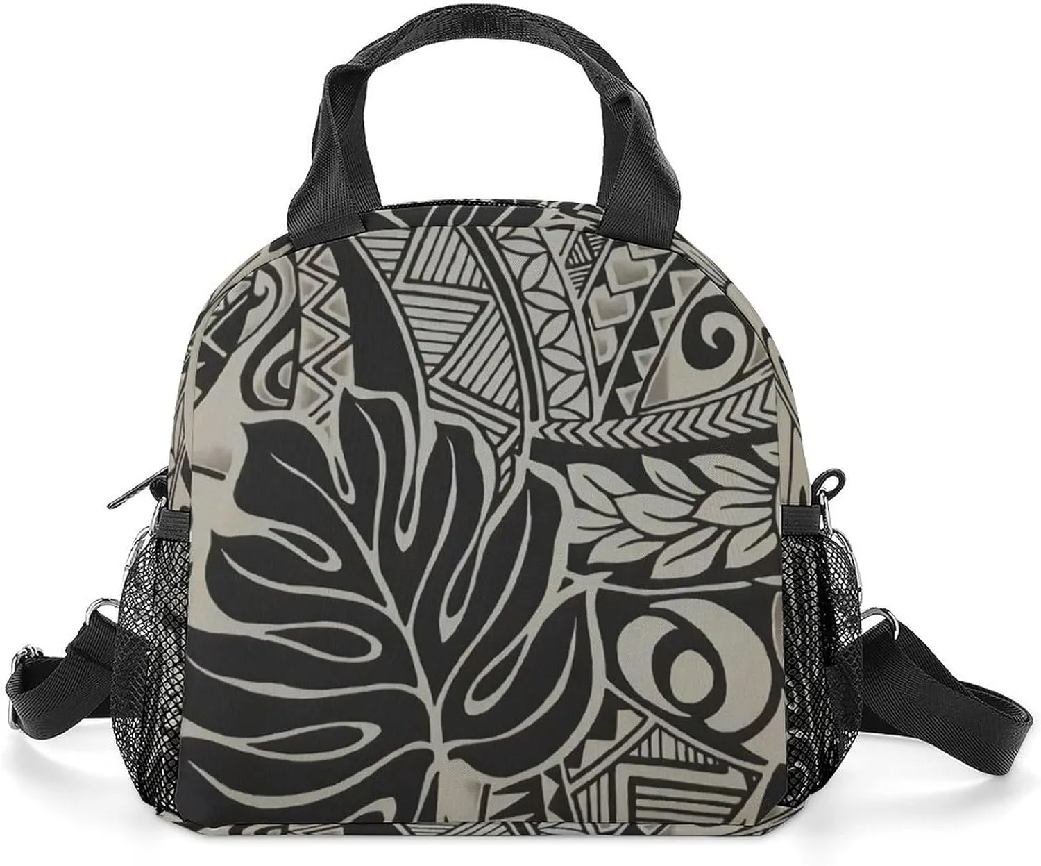 Polynesian Tattoo Hawaiian Fabric Lunch Bag Women Insulated Cooler Bag Reusable Crossbody Lunch Tote Bag