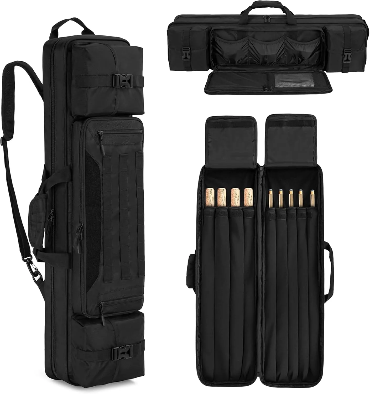 Pool Cue Case 4x5 Holds 4 Butts and 5 Shafts, Billiard Cue Stick Carrying Case with Shoulder Strap, Backpack Style Pool Stick Bag with Accessory Pockets & Handle