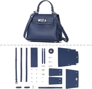 POPSEWING DIY Bag Kit Designer Bag for Women, DIY Leather Bag Kit, DIY Crossbody Shoulder Bag with Sewing Kit, DIY Handmade Bag Kit for Mom Girlfriend Birthday Christmas Gift (Blue)