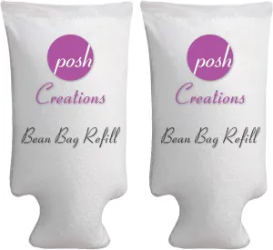 Posh Creations Foam Filling Bean Bag Refill, 100L 2-PK, White with EZ-Pour Zipper Spout