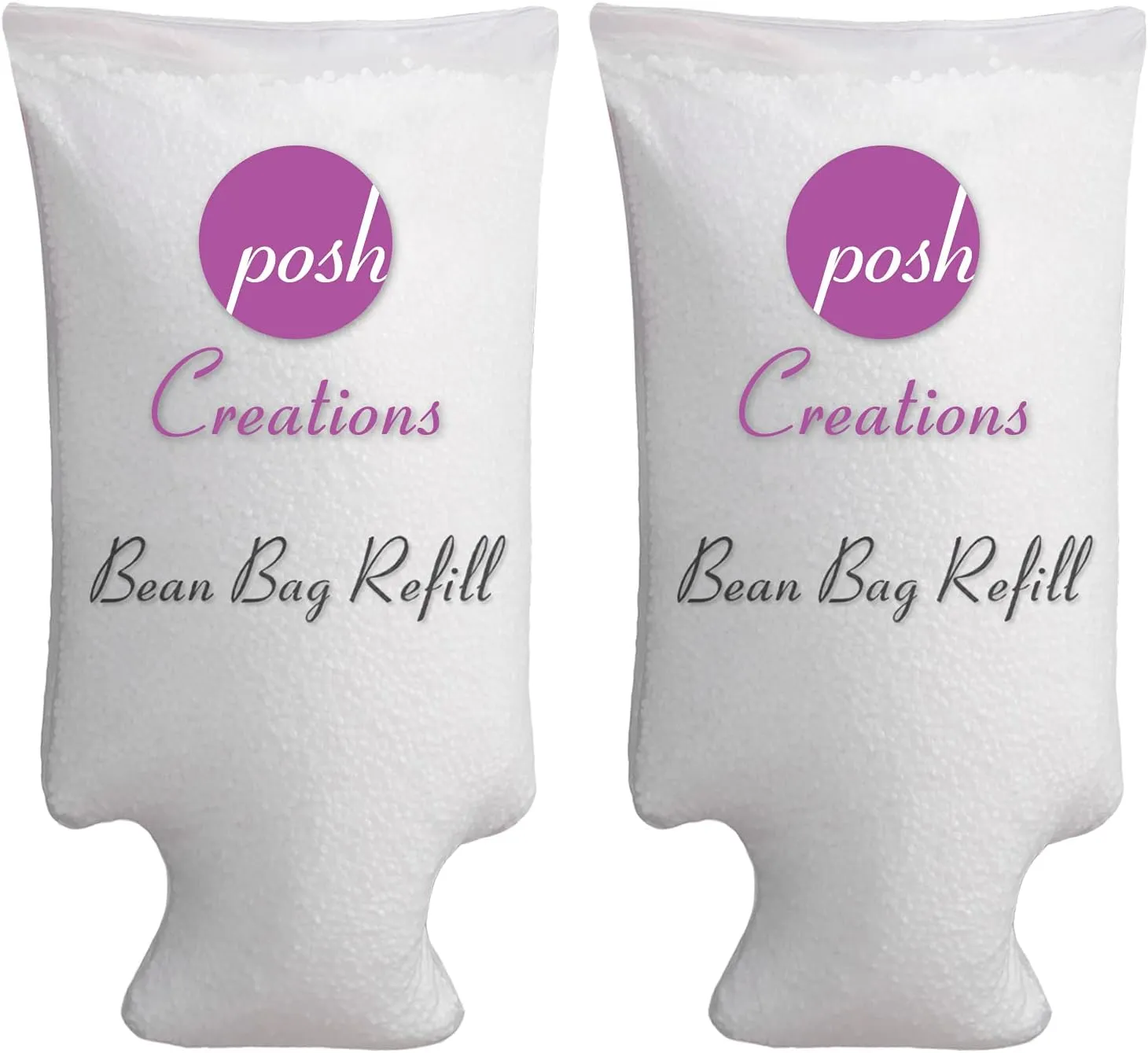 Posh Creations Foam Filling Bean Bag Refill, 100L 2-PK, White with EZ-Pour Zipper Spout