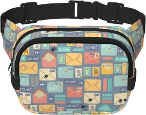 Postal Stationery Print Unisex Square Double Layer Waist Bag Trendy Crossbody Fanny Pack Travel Workouts