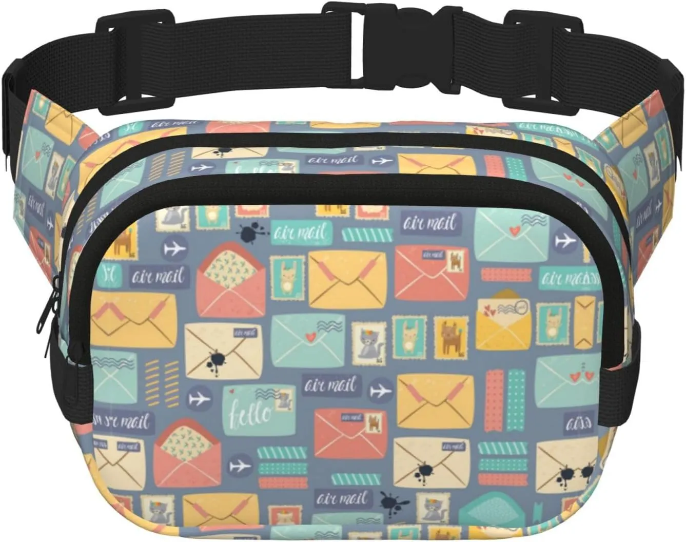 Postal Stationery Print Unisex Square Double Layer Waist Bag Trendy Crossbody Fanny Pack Travel Workouts