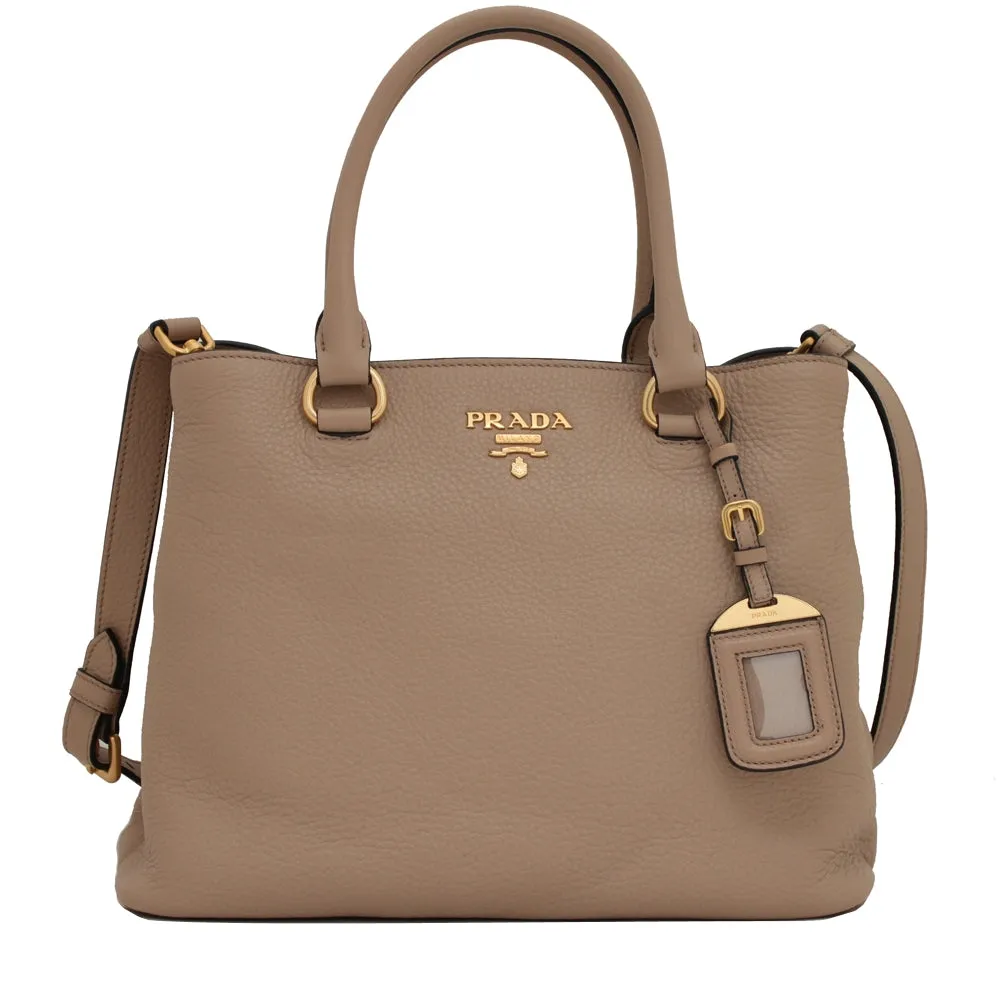 Prada 1BA058 Vitello Phenix Leather Convertible Bag- Cammeo