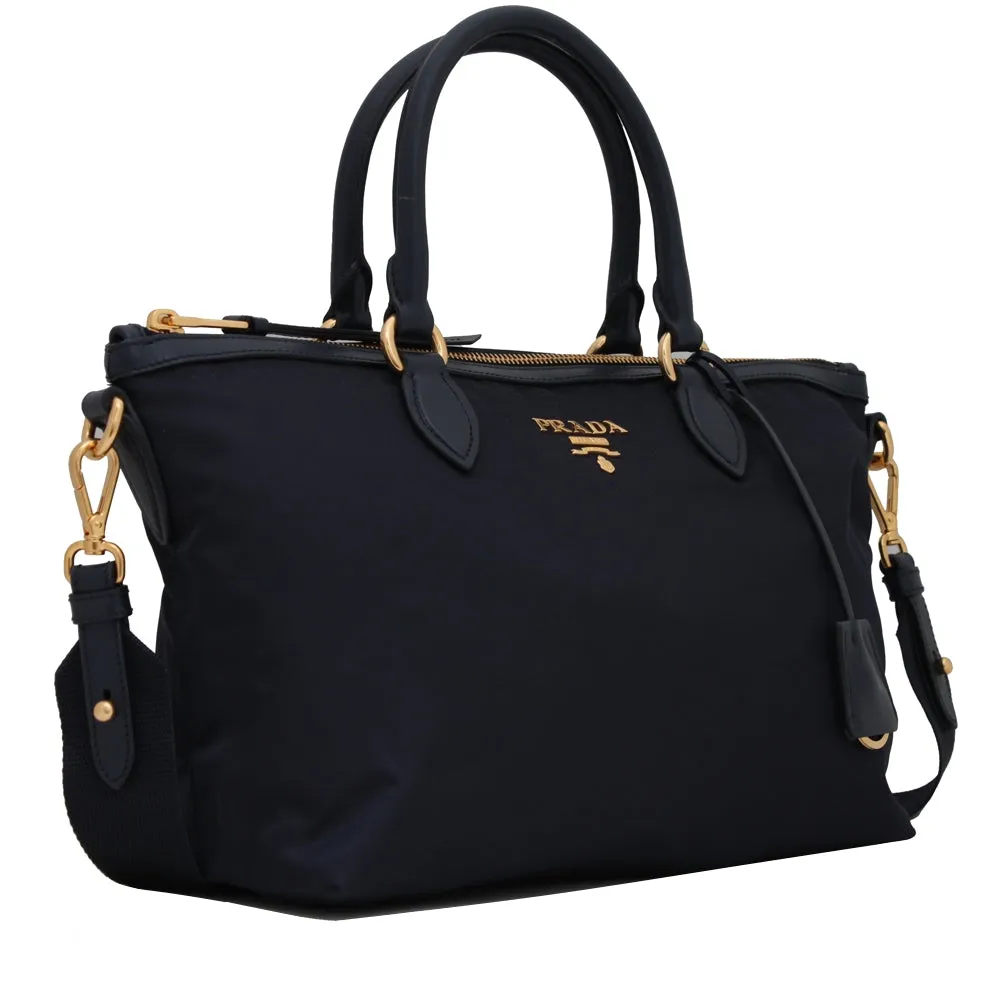 Prada 1BA104 Tessuto Nylon Convertible Tote Bag- Blue