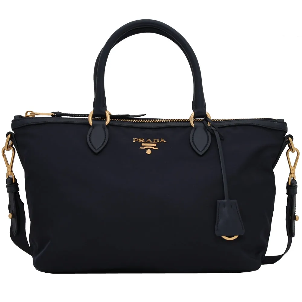 Prada 1BA104 Tessuto Nylon Convertible Tote Bag- Blue