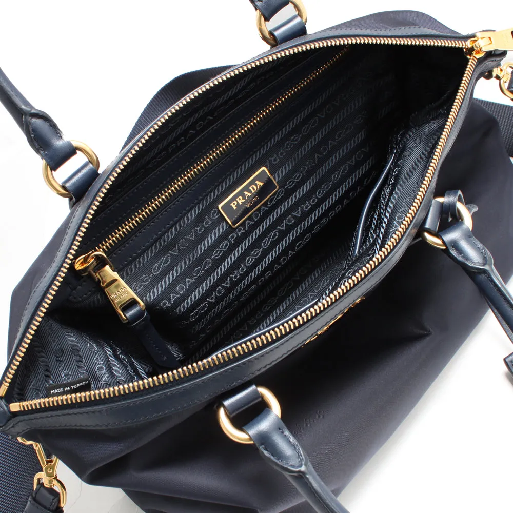 Prada 1BA104 Tessuto Nylon Convertible Tote Bag- Blue