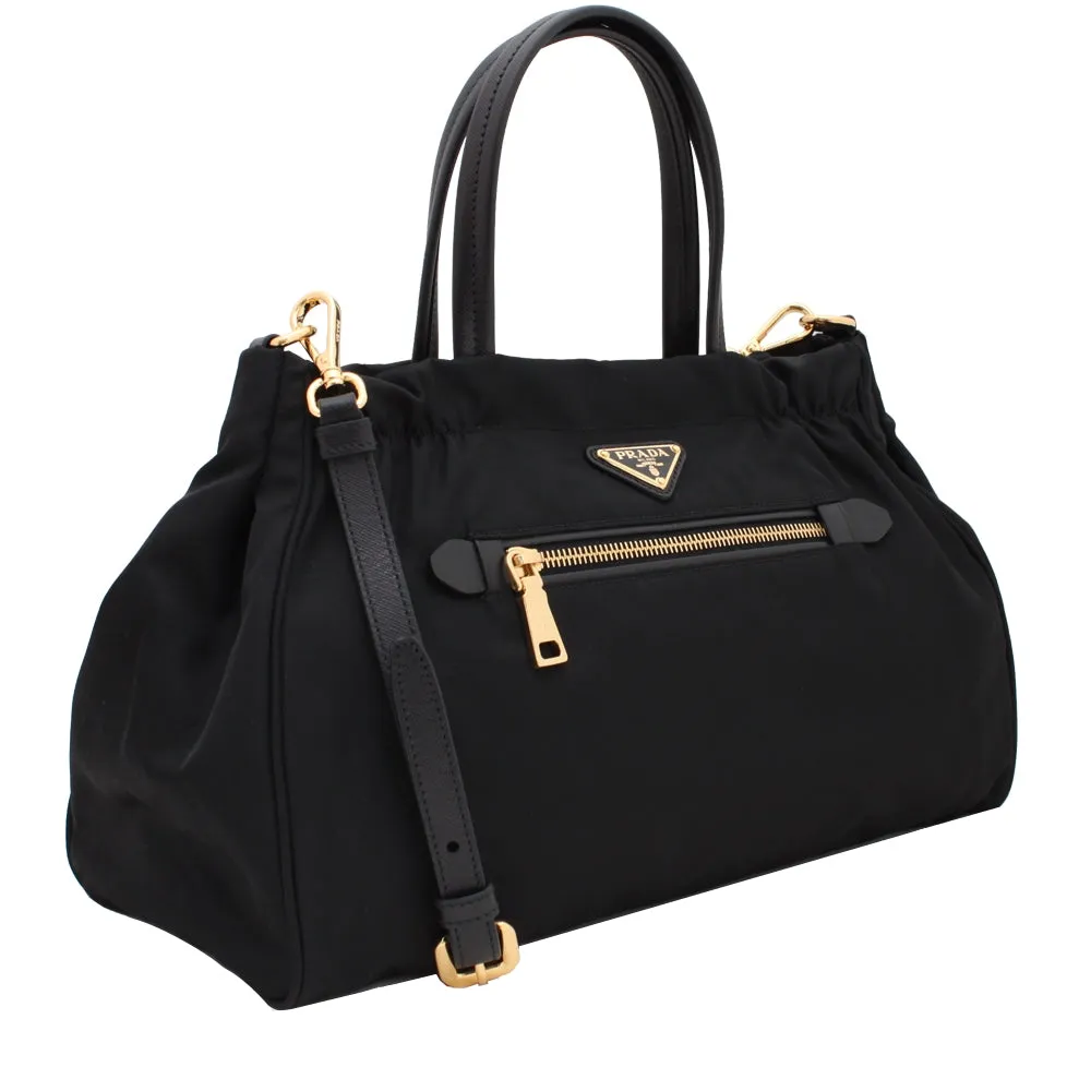 Prada B1843M Tessuto Nylon & Saffiano Leather Trim Top Zip Bag- Granato