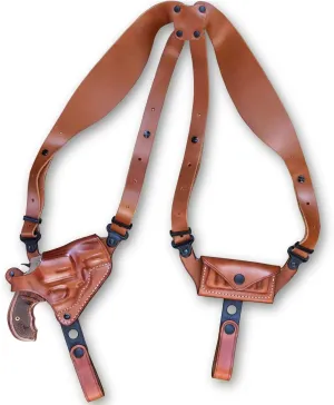 Premium Leather Horizontal Shoulder Holster System with Bullet Carrier for Smiht & Weeson J-Frame 38 Special 2'' Barrel, Right Hand Draw, Brown Color #1056#