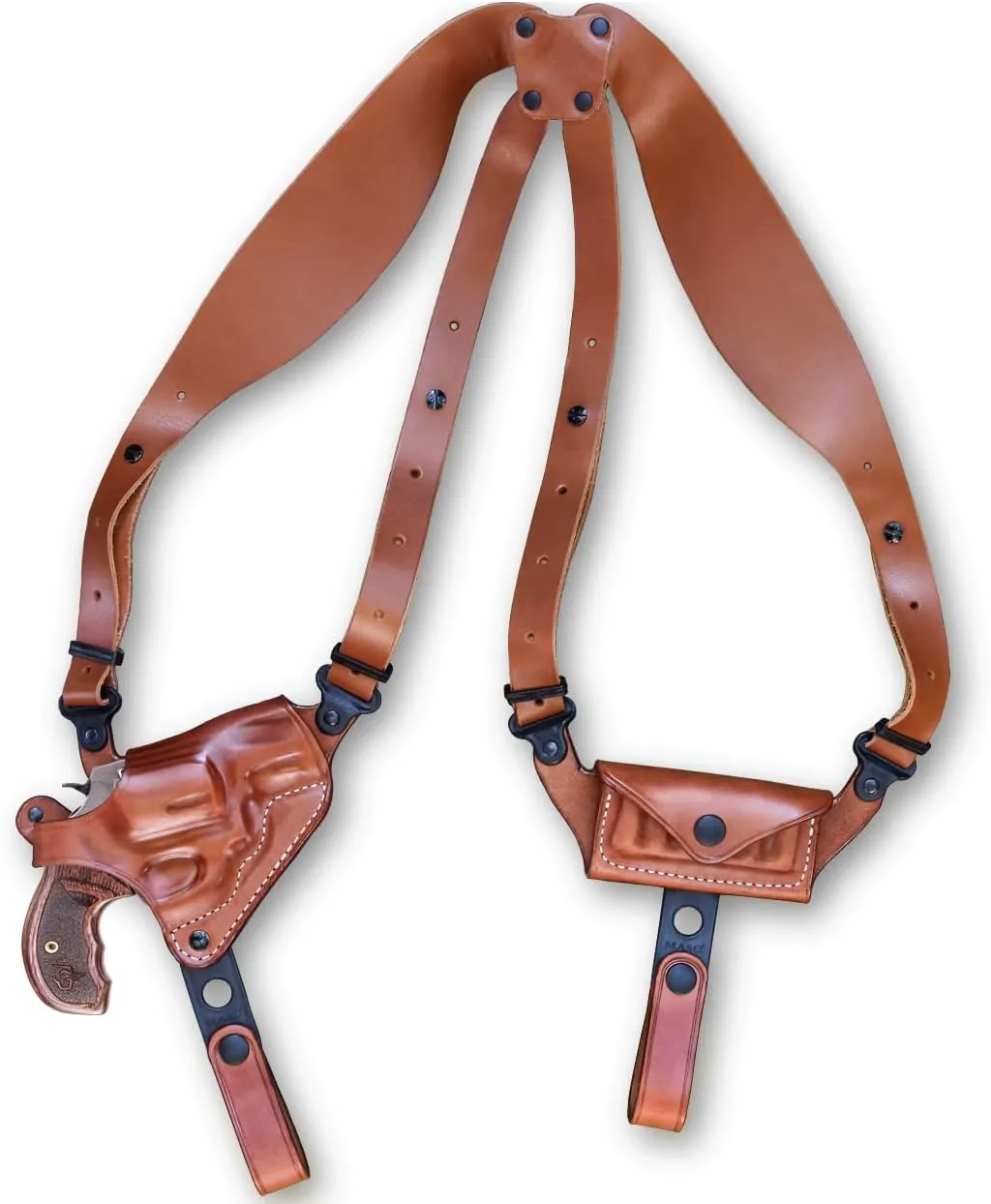 Premium Leather Horizontal Shoulder Holster System with Bullet Carrier for Smiht & Weeson J-Frame 38 Special 2'' Barrel, Right Hand Draw, Brown Color #1056#