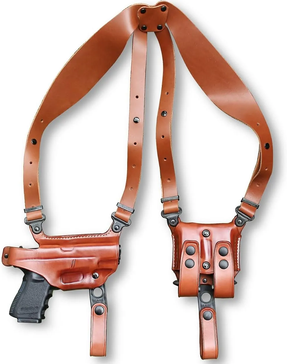 Premium Leather Horizontal Shoulder Holster System with Double Magazine Carrier, for Sigg P365 9mm Micro Compact 3.1'' BBL, Right Hand Draw, Brown Color #1329#