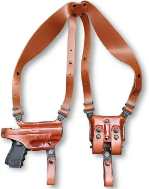 Premium Leather Horizontal Shoulder Holster System with Double Magazine Carrier, for Sigg P365 9mm Micro Compact 3.1'' BBL, Right Hand Draw, Brown Color #1329#