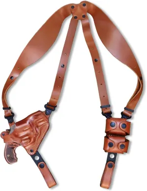 Premium Leather Horizontal Shoulder Holster System with Double Speed Loader for Colt Detective Special 3rd Gen- .38 Special 2" Barrel, Right Hand Draw, Brown Color #1437#