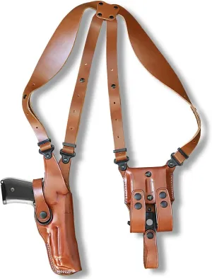 Premium Leather Vertical Shoulder Holster System with Double Magazine Carrier for Sigg P.226 X Five with Rail, Right Hand Draw, Brown Color #1069#