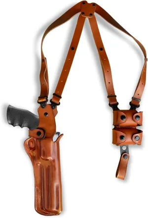 Premium Leather Vertical Shoulder Holster System with Double Speed Loader Pouch Custom Fit Rugerr GP 100 357 Magnum 6” BBL, Right Hand Draw, Brown Color #0006#