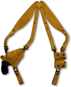 Premium Suede Leather Shoulder Holster System with Double Speed Loader Fits Charter Arms Bulldog 44 Special Boomer 2" Tapered Barrel, Right-Hand Draw, Brown Color #1476#