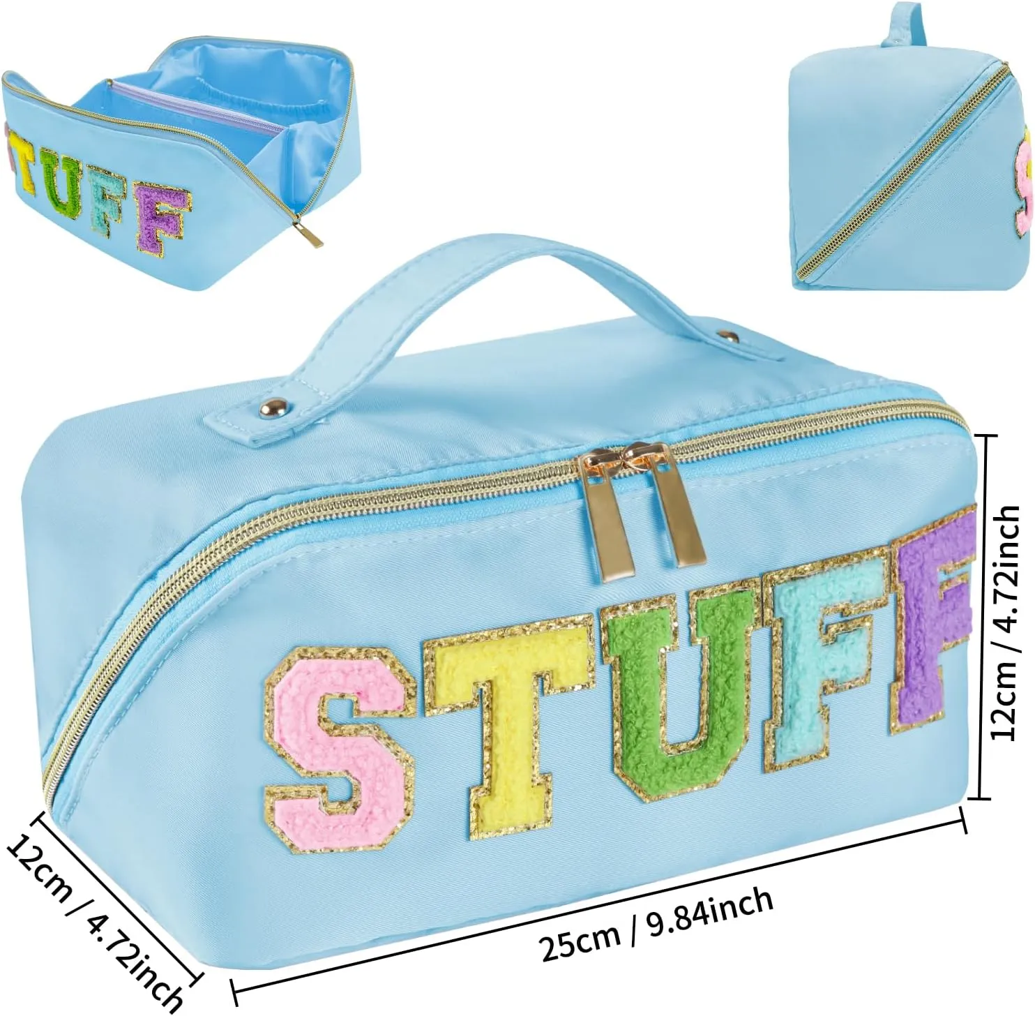Preppy Stuff Makeup Bag, Stoney Clover Travel Toiletry Bag Pouch Chenille Letter Make Up Bags Girls Cute Cosmetic Bag Wedding Birthday Mothers Day Gifts for Women Stuff Bag (Blue)
