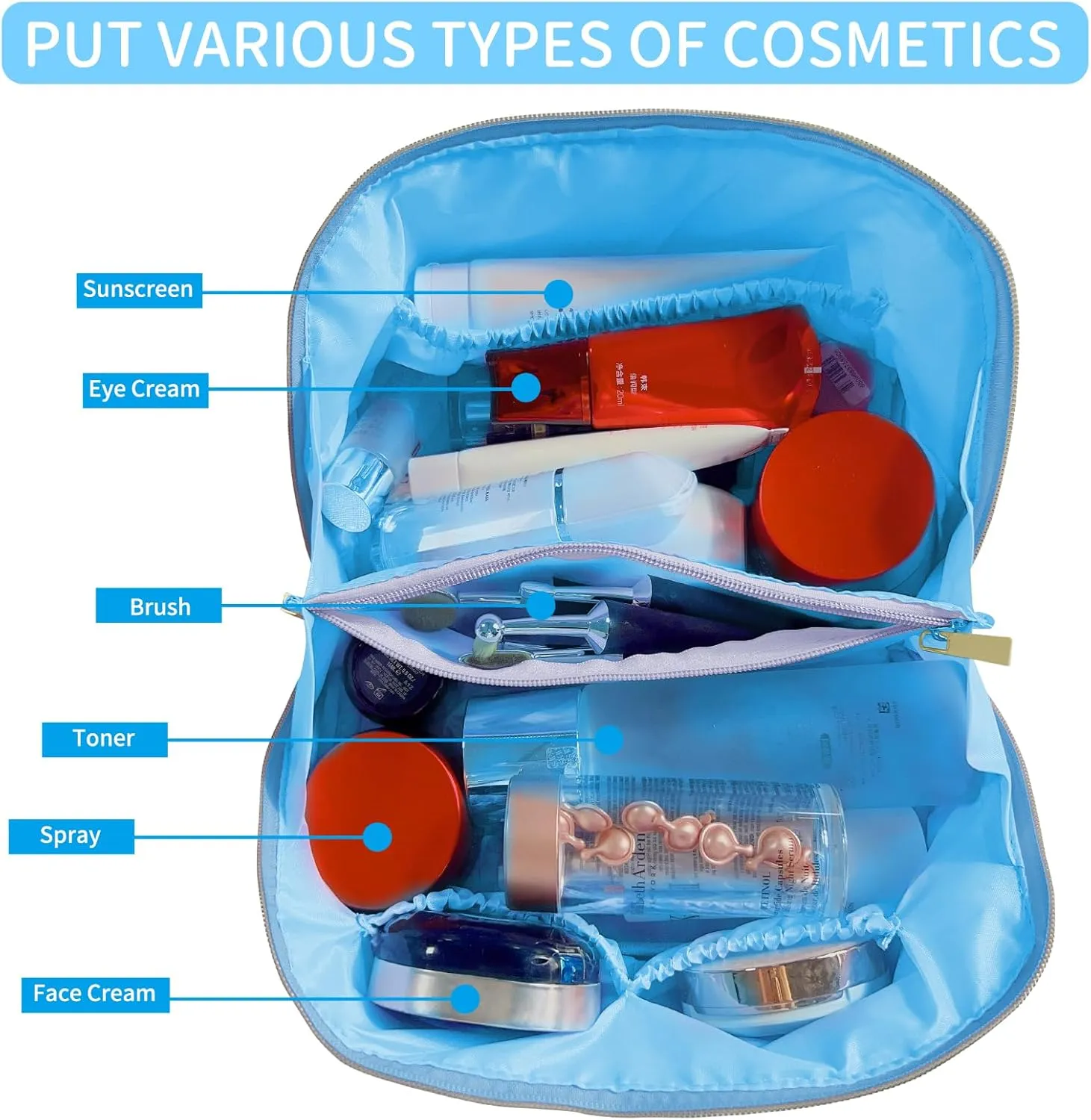 Preppy Stuff Makeup Bag, Stoney Clover Travel Toiletry Bag Pouch Chenille Letter Make Up Bags Girls Cute Cosmetic Bag Wedding Birthday Mothers Day Gifts for Women Stuff Bag (Blue)