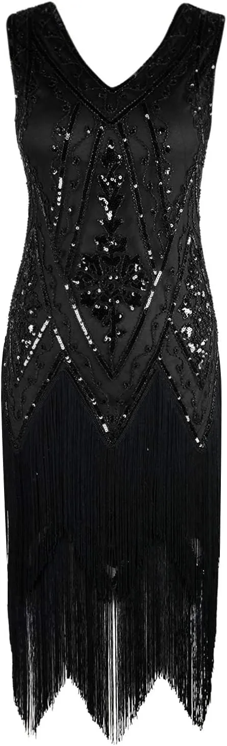 PrettyGuide Women's 1920s Flapper Dress Vintage Swing Fringed Gatsby Roaring 20s Dress