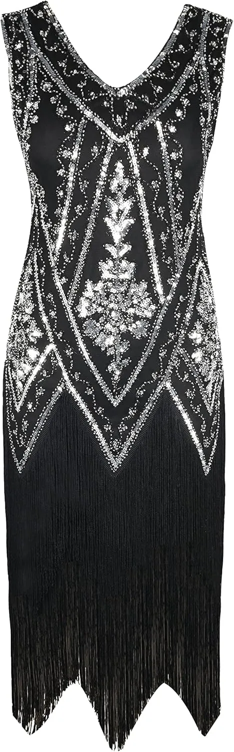 PrettyGuide Women's 1920s Flapper Dress Vintage Swing Fringed Gatsby Roaring 20s Dress