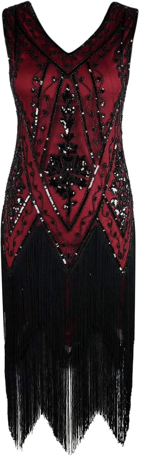 PrettyGuide Women's 1920s Flapper Dress Vintage Swing Fringed Gatsby Roaring 20s Dress