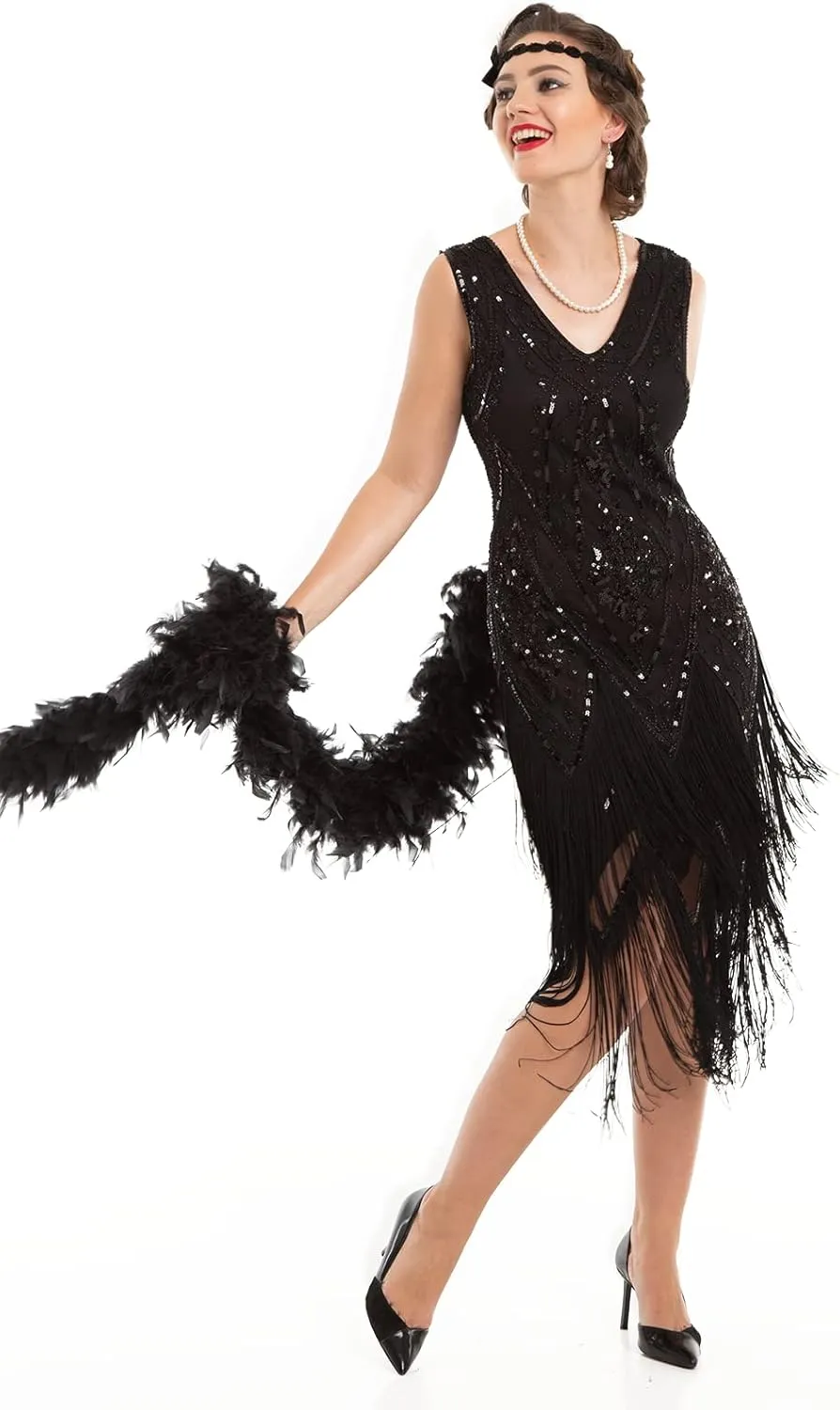 PrettyGuide Women's 1920s Flapper Dress Vintage Swing Fringed Gatsby Roaring 20s Dress