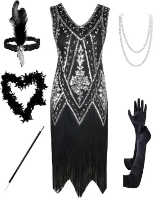 PrettyGuide Women's 1920s Flapper Dress Vintage Swing Fringed Gatsby Roaring 20s Dress