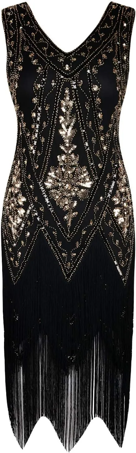 PrettyGuide Women's 1920s Flapper Dress Vintage Swing Fringed Gatsby Roaring 20s Dress