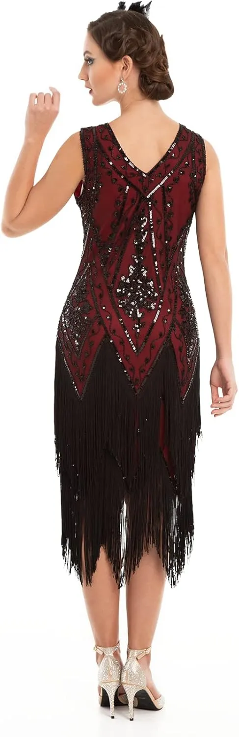 PrettyGuide Women's 1920s Flapper Dress Vintage Swing Fringed Gatsby Roaring 20s Dress