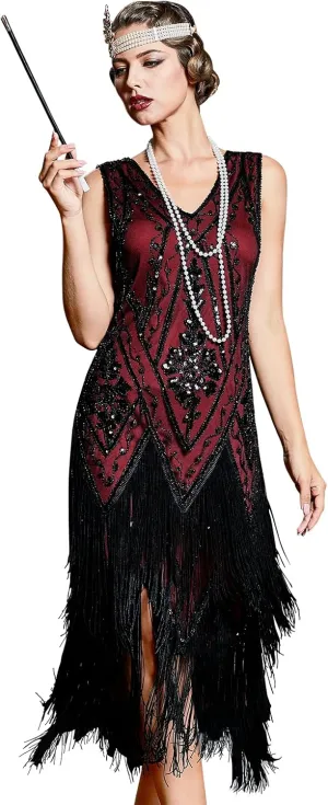 PrettyGuide Women's 1920s Flapper Dress Vintage Swing Fringed Gatsby Roaring 20s Dress