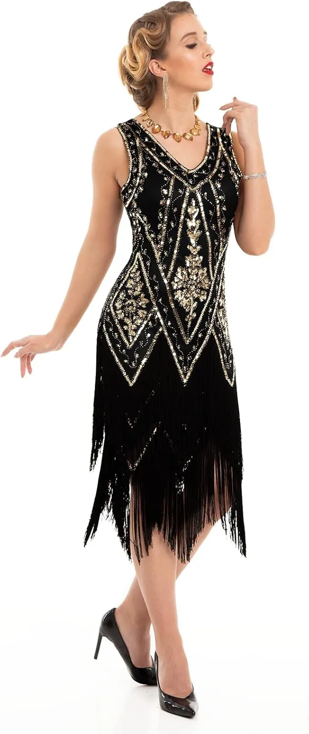 PrettyGuide Women's 1920s Flapper Dress Vintage Swing Fringed Gatsby Roaring 20s Dress