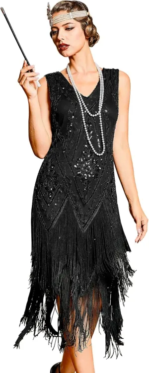 PrettyGuide Women's 1920s Flapper Dress Vintage Swing Fringed Gatsby Roaring 20s Dress