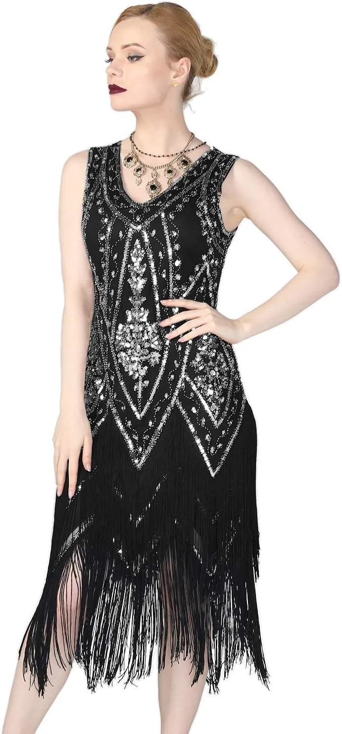 PrettyGuide Women's 1920s Flapper Dress Vintage Swing Fringed Gatsby Roaring 20s Dress